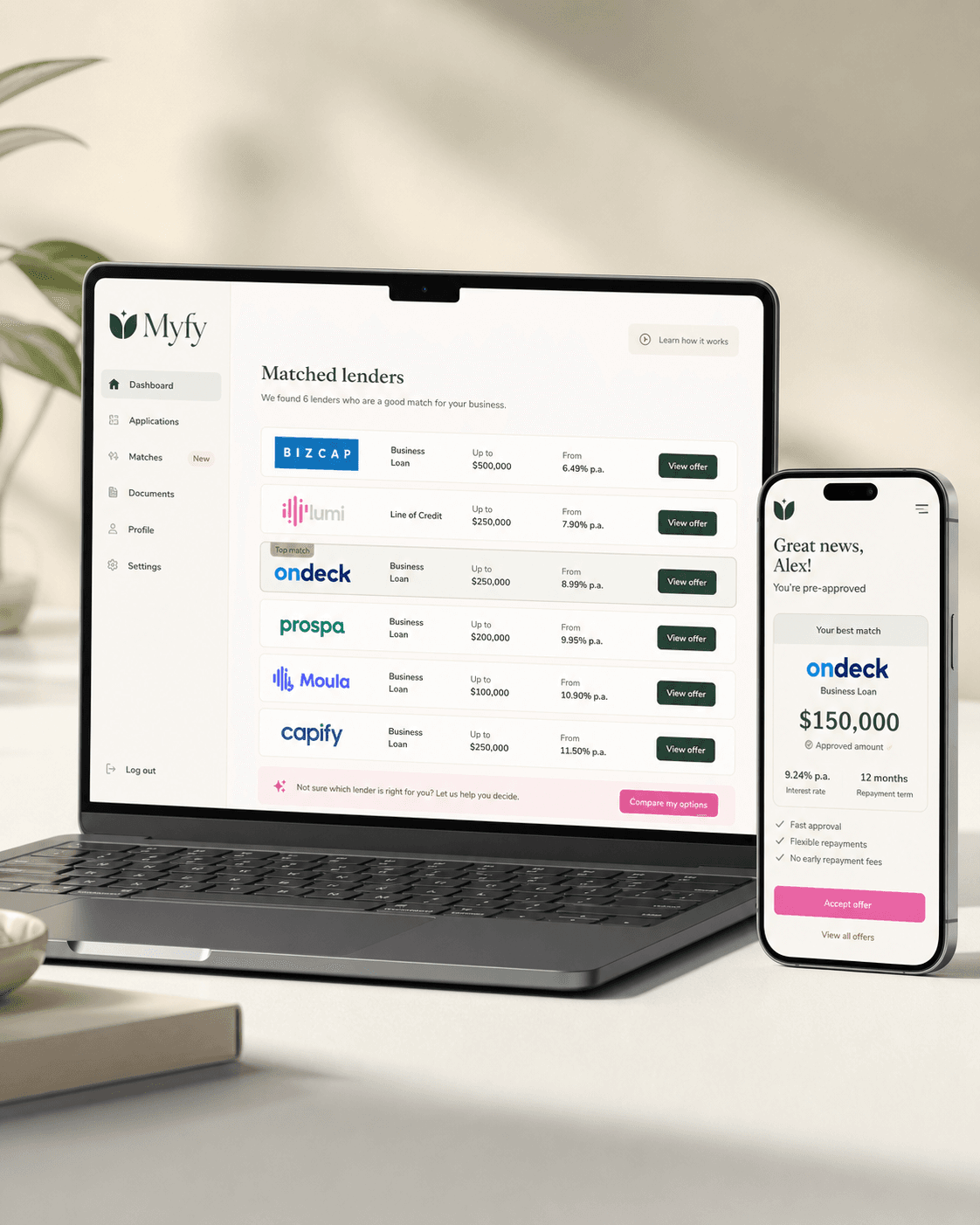 Commercial property screen inside the Myfy app